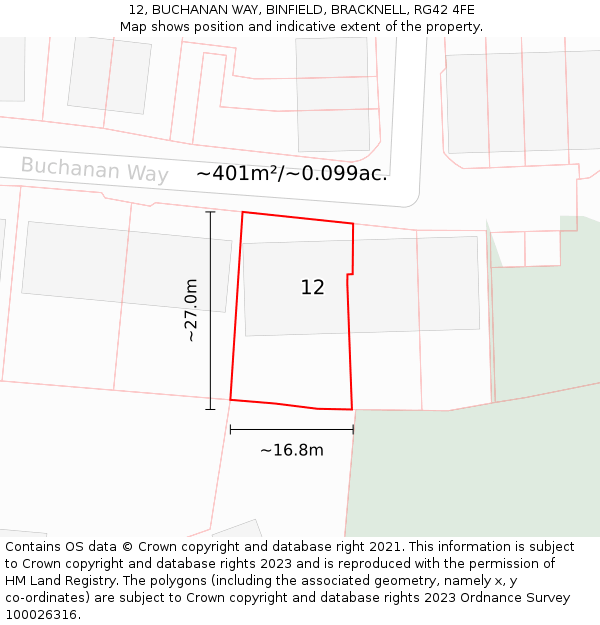 12, BUCHANAN WAY, BINFIELD, BRACKNELL, RG42 4FE: Plot and title map