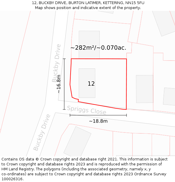 12, BUCKBY DRIVE, BURTON LATIMER, KETTERING, NN15 5FU: Plot and title map
