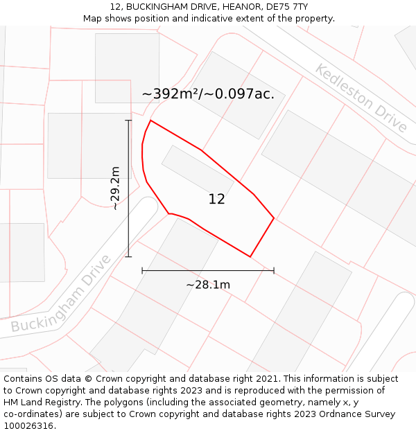 12, BUCKINGHAM DRIVE, HEANOR, DE75 7TY: Plot and title map