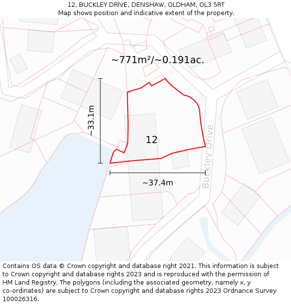 12, BUCKLEY DRIVE, DENSHAW, OLDHAM, OL3 5RT: Plot and title map