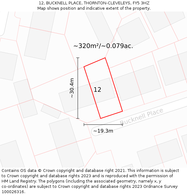12, BUCKNELL PLACE, THORNTON-CLEVELEYS, FY5 3HZ: Plot and title map