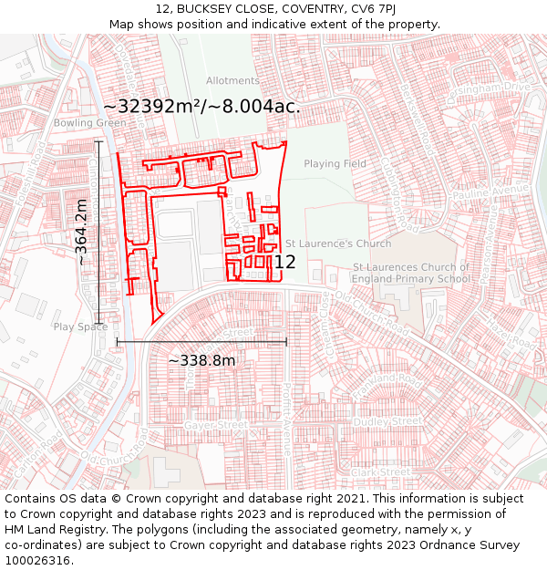 12, BUCKSEY CLOSE, COVENTRY, CV6 7PJ: Plot and title map