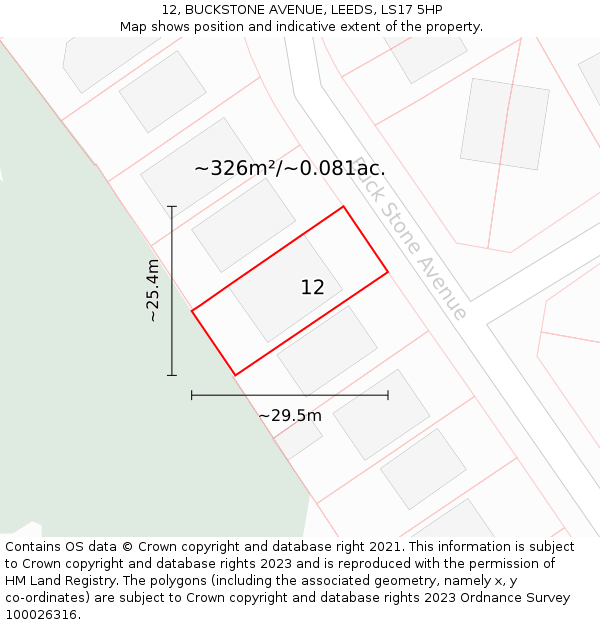 12, BUCKSTONE AVENUE, LEEDS, LS17 5HP: Plot and title map