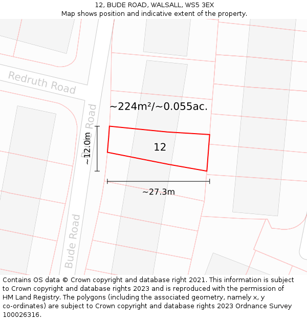 12, BUDE ROAD, WALSALL, WS5 3EX: Plot and title map