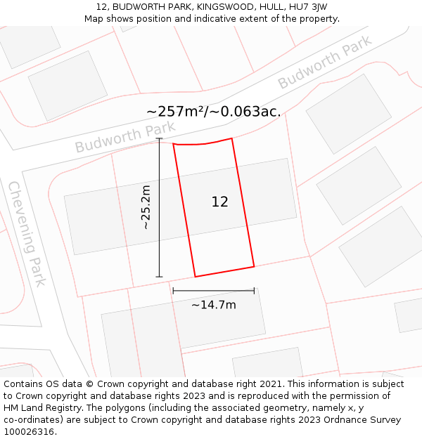 12, BUDWORTH PARK, KINGSWOOD, HULL, HU7 3JW: Plot and title map