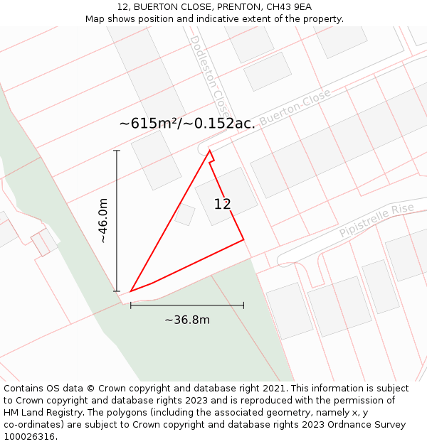 12, BUERTON CLOSE, PRENTON, CH43 9EA: Plot and title map