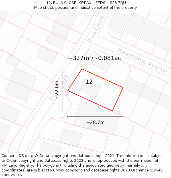 12, BULA CLOSE, KIPPAX, LEEDS, LS25 7QU: Plot and title map