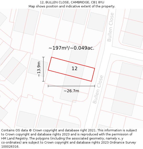 12, BULLEN CLOSE, CAMBRIDGE, CB1 8YU: Plot and title map