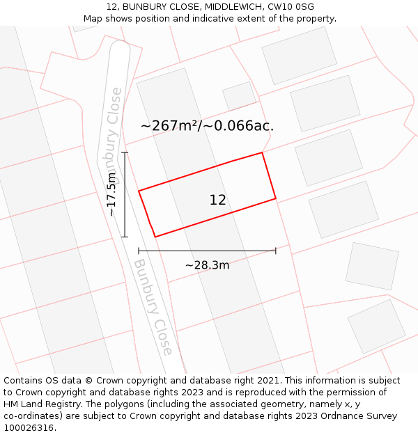 12, BUNBURY CLOSE, MIDDLEWICH, CW10 0SG: Plot and title map