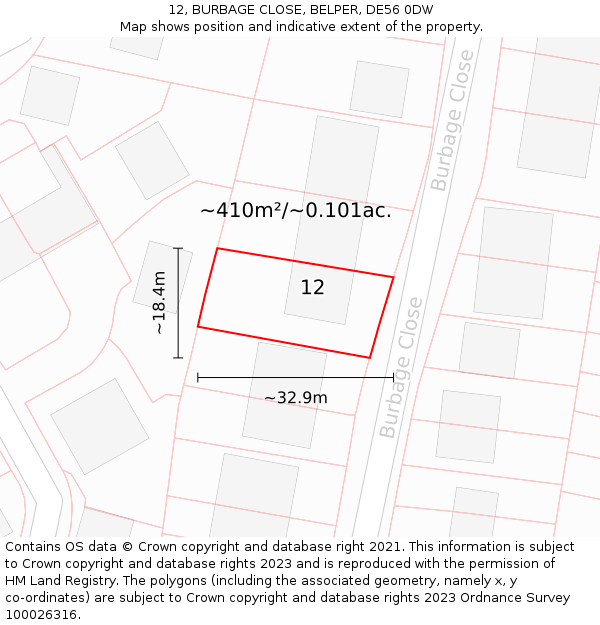 12, BURBAGE CLOSE, BELPER, DE56 0DW: Plot and title map