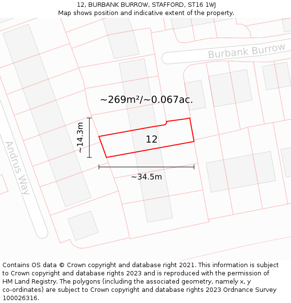 12, BURBANK BURROW, STAFFORD, ST16 1WJ: Plot and title map