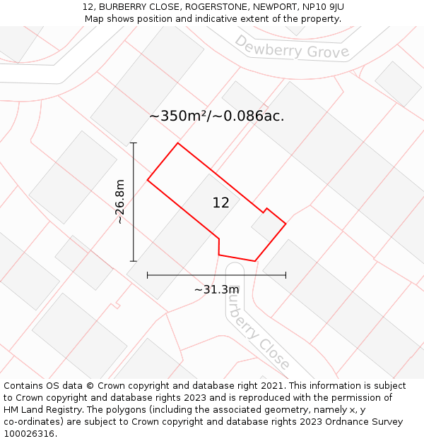 12, BURBERRY CLOSE, ROGERSTONE, NEWPORT, NP10 9JU: Plot and title map