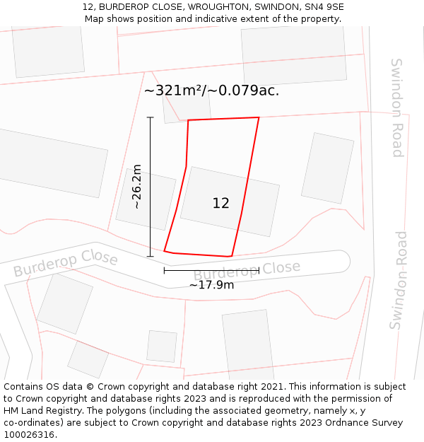12, BURDEROP CLOSE, WROUGHTON, SWINDON, SN4 9SE: Plot and title map