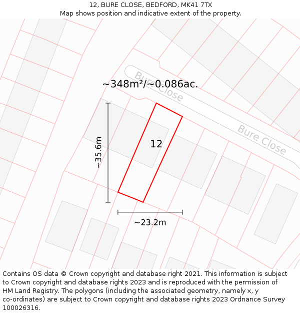 12, BURE CLOSE, BEDFORD, MK41 7TX: Plot and title map