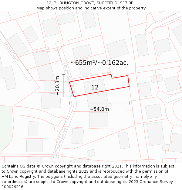 12, BURLINGTON GROVE, SHEFFIELD, S17 3PH: Plot and title map