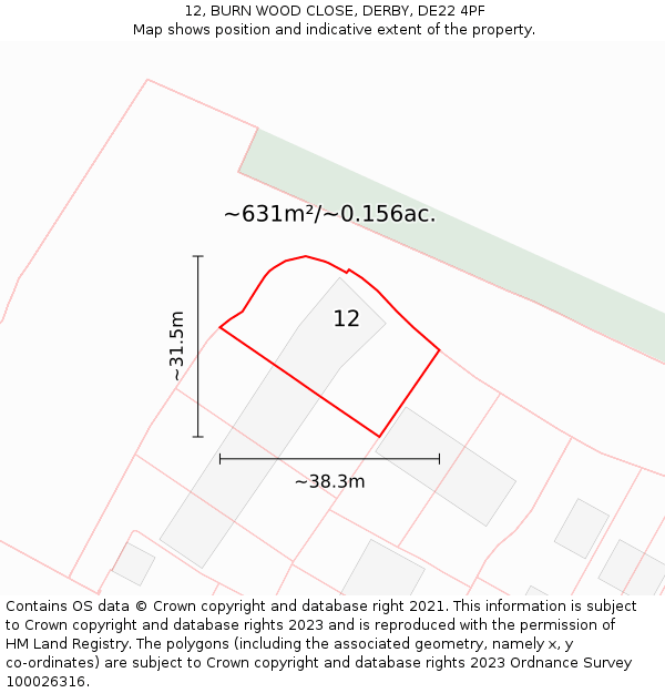 12, BURN WOOD CLOSE, DERBY, DE22 4PF: Plot and title map
