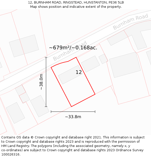 12, BURNHAM ROAD, RINGSTEAD, HUNSTANTON, PE36 5LB: Plot and title map