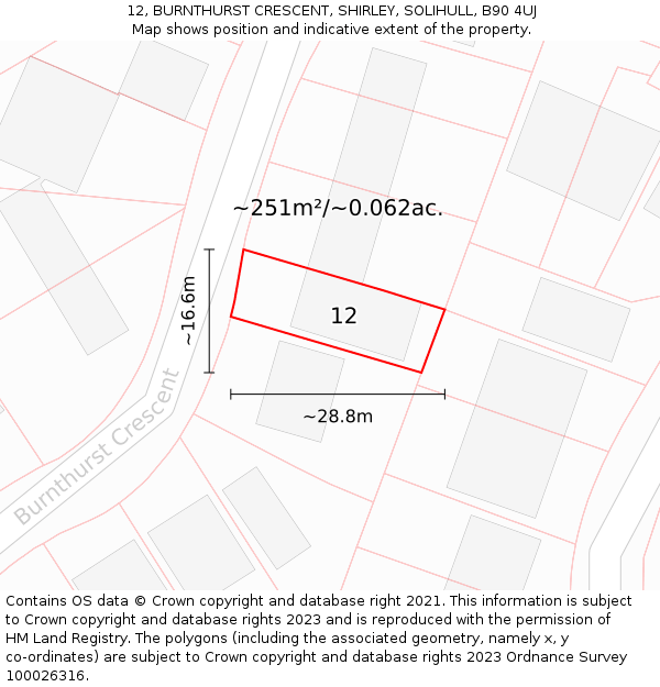 12, BURNTHURST CRESCENT, SHIRLEY, SOLIHULL, B90 4UJ: Plot and title map