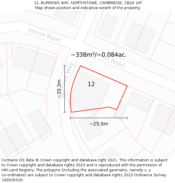 12, BURROWS WAY, NORTHSTOWE, CAMBRIDGE, CB24 1AT: Plot and title map