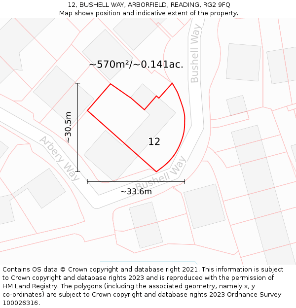 12, BUSHELL WAY, ARBORFIELD, READING, RG2 9FQ: Plot and title map