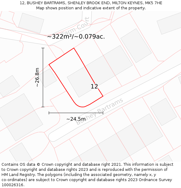 12, BUSHEY BARTRAMS, SHENLEY BROOK END, MILTON KEYNES, MK5 7HE: Plot and title map