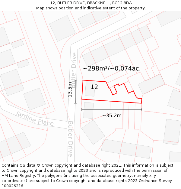 12, BUTLER DRIVE, BRACKNELL, RG12 8DA: Plot and title map