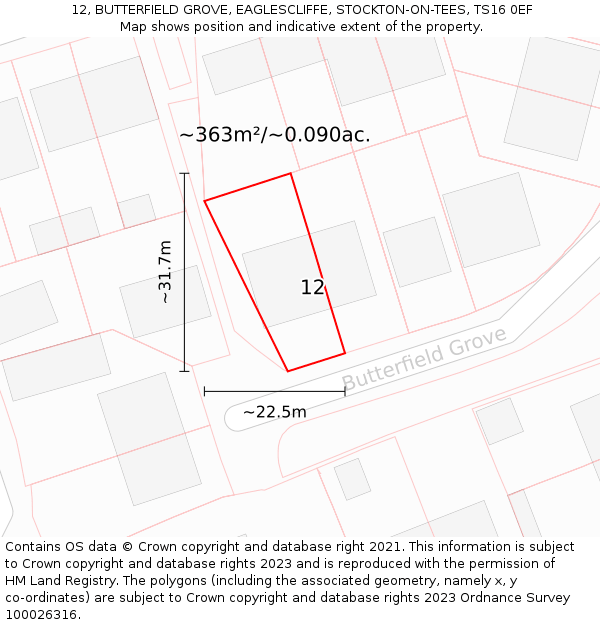 12, BUTTERFIELD GROVE, EAGLESCLIFFE, STOCKTON-ON-TEES, TS16 0EF: Plot and title map