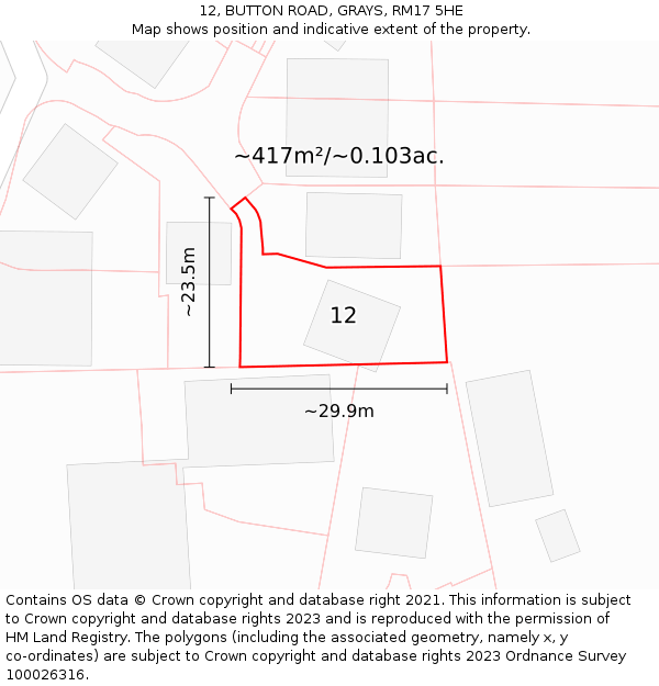 12, BUTTON ROAD, GRAYS, RM17 5HE: Plot and title map