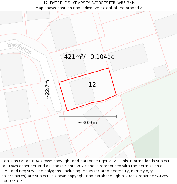 12, BYEFIELDS, KEMPSEY, WORCESTER, WR5 3NN: Plot and title map