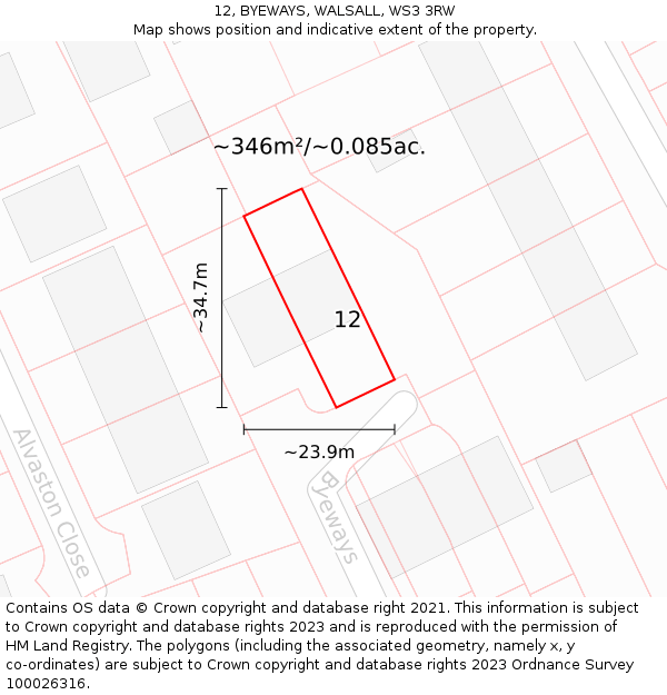 12, BYEWAYS, WALSALL, WS3 3RW: Plot and title map