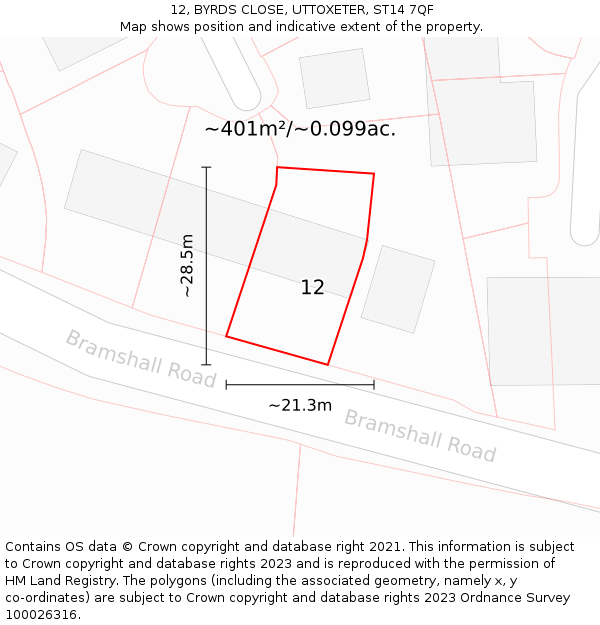 12, BYRDS CLOSE, UTTOXETER, ST14 7QF: Plot and title map