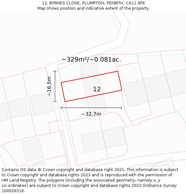 12, BYRNES CLOSE, PLUMPTON, PENRITH, CA11 9PE: Plot and title map