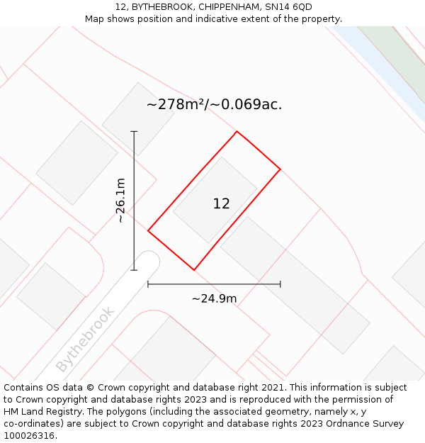 12, BYTHEBROOK, CHIPPENHAM, SN14 6QD: Plot and title map
