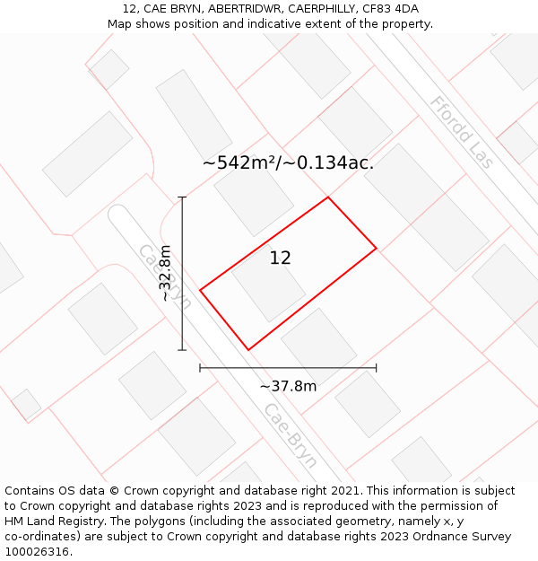 12, CAE BRYN, ABERTRIDWR, CAERPHILLY, CF83 4DA: Plot and title map