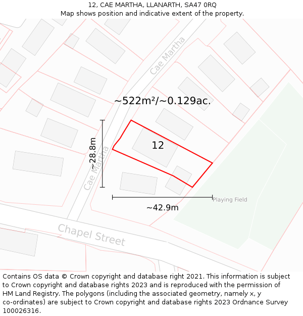 12, CAE MARTHA, LLANARTH, SA47 0RQ: Plot and title map
