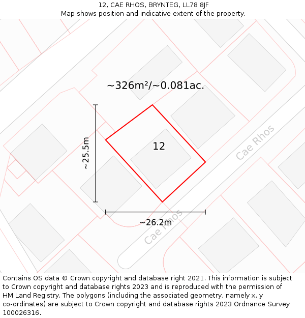 12, CAE RHOS, BRYNTEG, LL78 8JF: Plot and title map