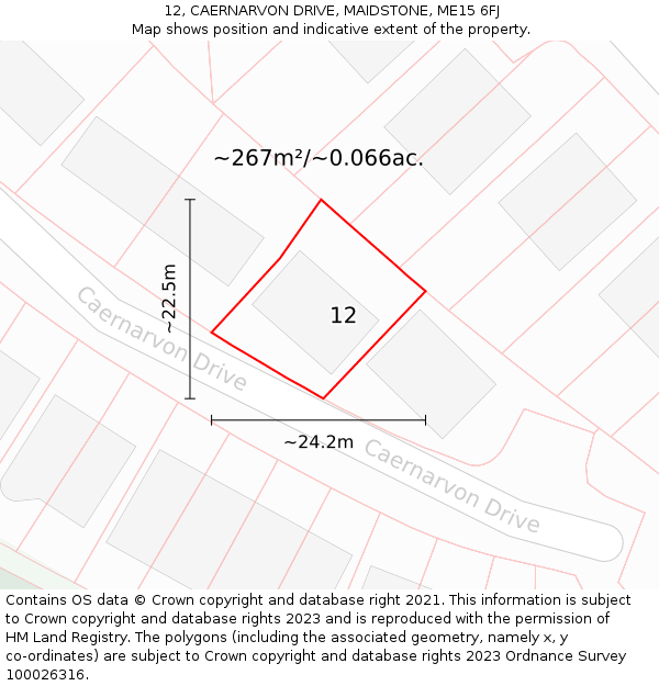 12, CAERNARVON DRIVE, MAIDSTONE, ME15 6FJ: Plot and title map