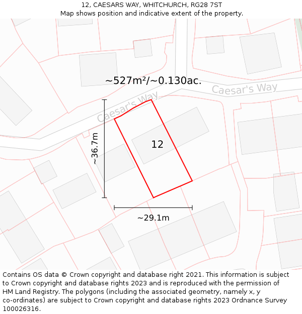 12, CAESARS WAY, WHITCHURCH, RG28 7ST: Plot and title map
