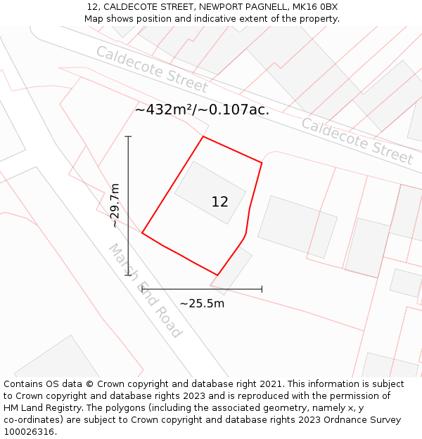 12, CALDECOTE STREET, NEWPORT PAGNELL, MK16 0BX: Plot and title map
