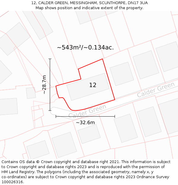 12, CALDER GREEN, MESSINGHAM, SCUNTHORPE, DN17 3UA: Plot and title map