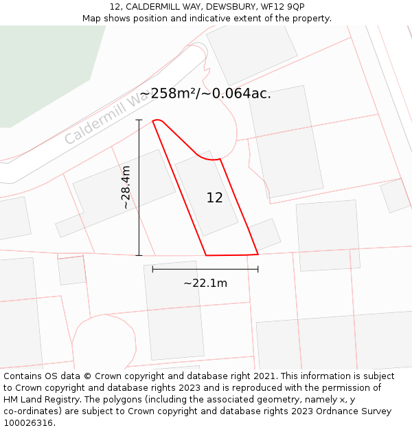 12, CALDERMILL WAY, DEWSBURY, WF12 9QP: Plot and title map