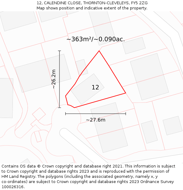 12, CALENDINE CLOSE, THORNTON-CLEVELEYS, FY5 2ZG: Plot and title map