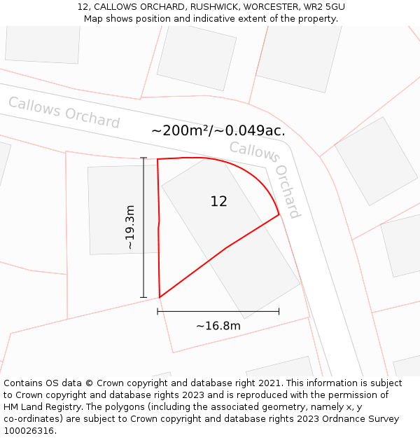 12, CALLOWS ORCHARD, RUSHWICK, WORCESTER, WR2 5GU: Plot and title map