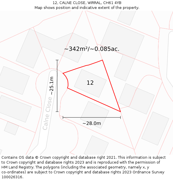 12, CALNE CLOSE, WIRRAL, CH61 4YB: Plot and title map