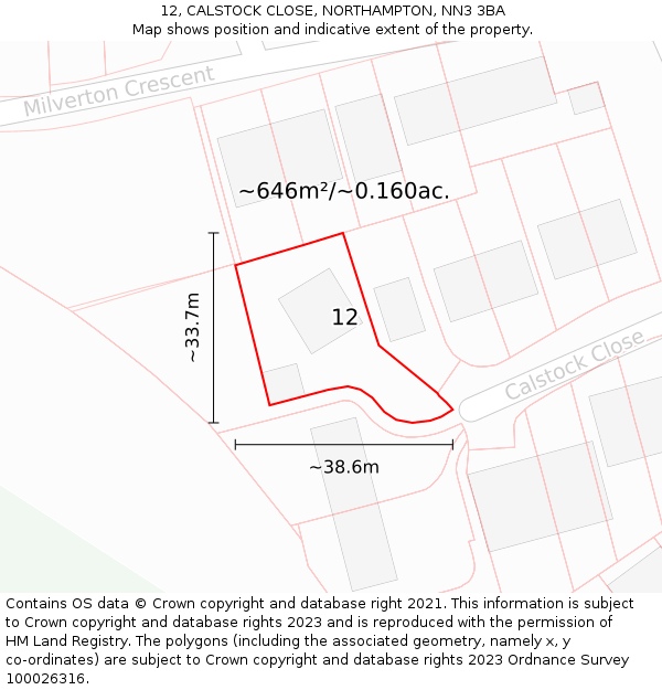 12, CALSTOCK CLOSE, NORTHAMPTON, NN3 3BA: Plot and title map