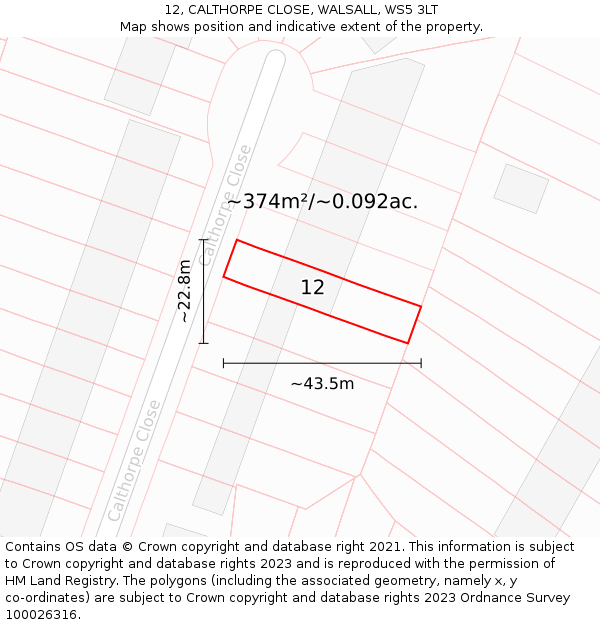 12, CALTHORPE CLOSE, WALSALL, WS5 3LT: Plot and title map