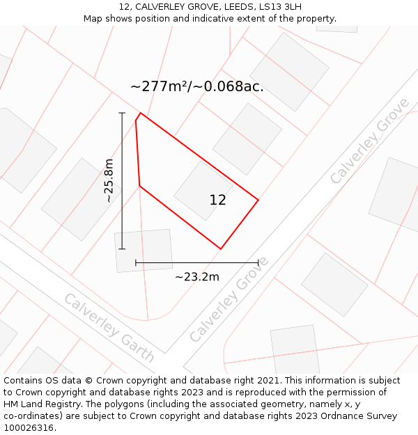 12, CALVERLEY GROVE, LEEDS, LS13 3LH: Plot and title map
