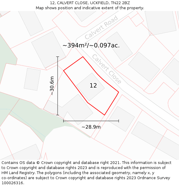 12, CALVERT CLOSE, UCKFIELD, TN22 2BZ: Plot and title map