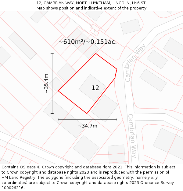 12, CAMBRIAN WAY, NORTH HYKEHAM, LINCOLN, LN6 9TL: Plot and title map