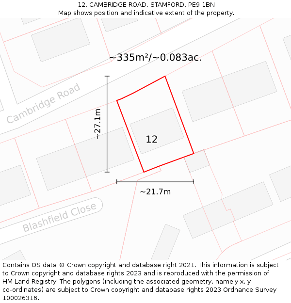 12, CAMBRIDGE ROAD, STAMFORD, PE9 1BN: Plot and title map